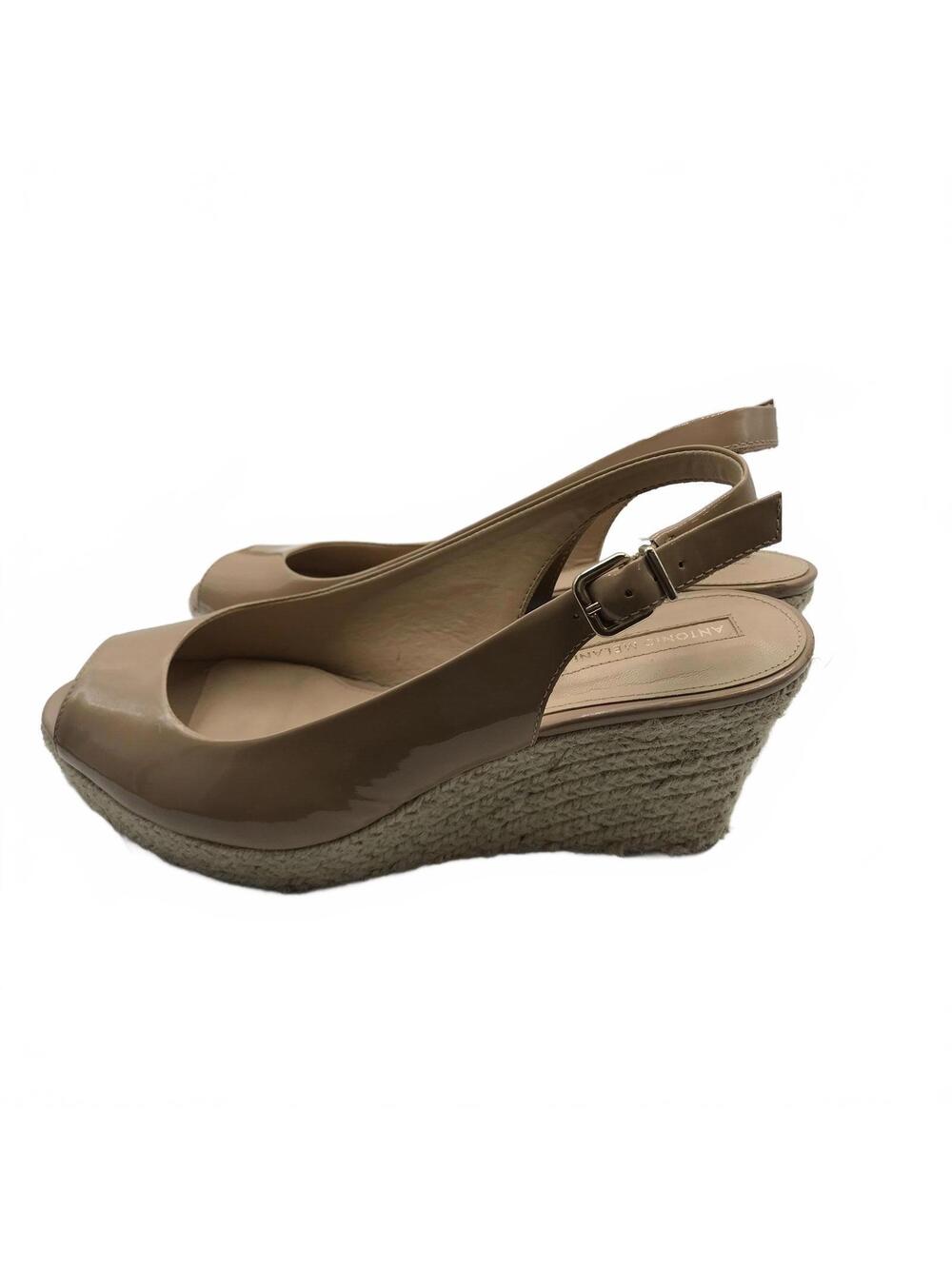 Antonio Melani Nude Patent Leather Wedge Sandals Womens Size 9 - Picture 3 of 9
